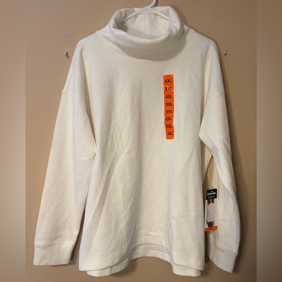 Lands' End Cream Waffle Funnel Neck Top - Picture 1 of 4
